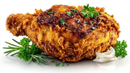 Crispy Fried Chicken with Herbs and Creamy Sauce Culinary Delight for Food Enthusiasts Perfec