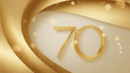 Elegant Golden Background with Shimmering Text of Number Seventy for Celebration or Anniversary Themes in a Modern Design Style