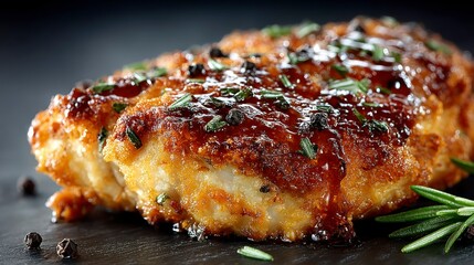 Crispy Fried Chicken Thighs with Herbs and Glaze Mouthwatering Food Photography for Culinary E