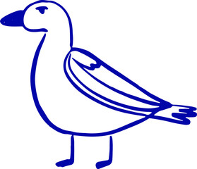 Coastal bird seagull in hand draw line art style.