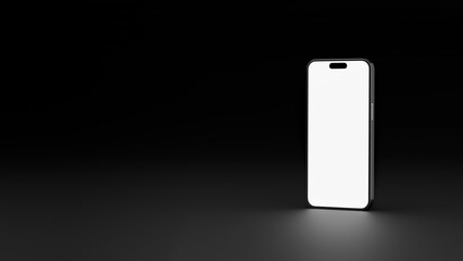 3D render illustration mobile phone for mock up. Smartphone frame blank screen on black background. For mockup on light background. Template for place your brand or design,