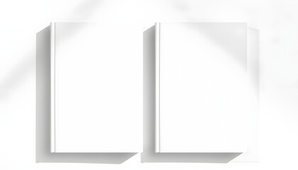 Blank book cover mockup layout design with shadows for branding, digital art. White tone