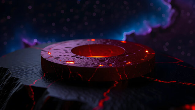 Red ringed portal on a dark alien landscape. - Powered by Adobe