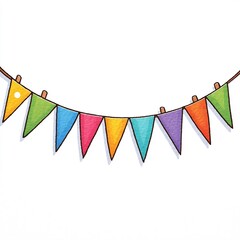 Obraz premium Bunting flags hanging in a row, subject on a solid pure white background, Dark Outlined, no shadows, no texture