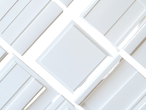 White cabinet doors arranged in a geometric pattern