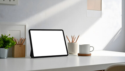 Minimal Workspace with Blank Tablet Screen
