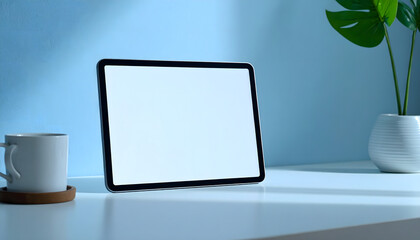 Fototapeta premium Minimal Workspace with Blank Tablet Screen