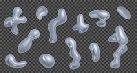3d vector metal holographic shapes. Y2K style.