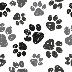 Paws print seamless pattern. Vector background with black cats paws