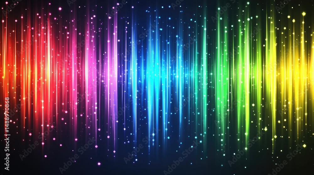 Poster vibrant spectrum of luminous vertical lines on a dark background.