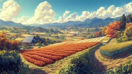 Colorful autumnal vista of a rural landscape.