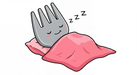 Obraz premium Cute cartoon fork sleeping in pink blanket