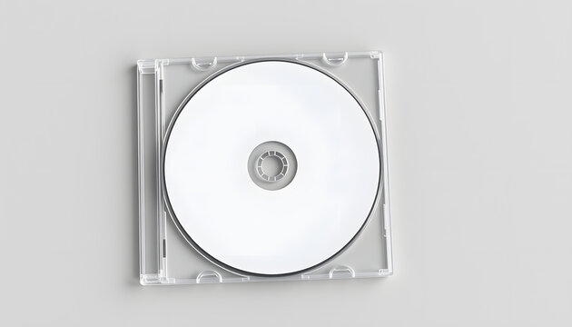Closed compact plastic disc box case with white isolated blank for branding design. CD jewel mock-up on soft gray background, Paper Cutout style. White tone
