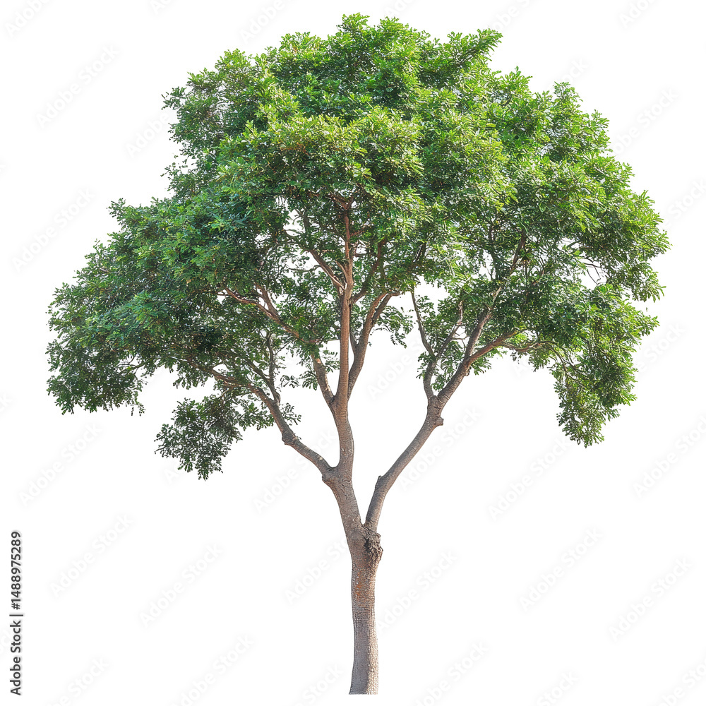 Poster isolated closeup of a vibrant green tree on a transparent background with high detail and clarity, c