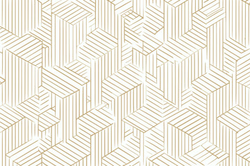 Abstract Geometric Seamless Pattern with Gold Line Texture on White Background Vector
