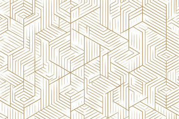 Abstract Geometric Seamless Pattern with Gold Line Texture on White Background Vector