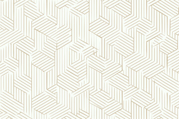 Abstract Geometric Seamless Pattern with Gold Line Texture on White Background Vector