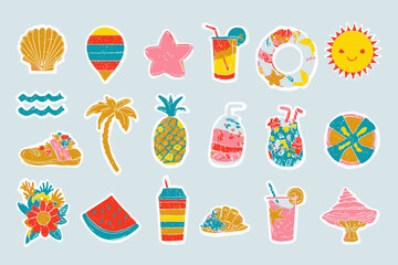 Beach Summer Vacation Icons Vector Sea Tropical Fruit Sun Watermelon Cocktail Hat Shell