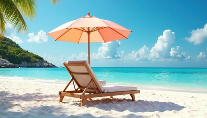 Obraz premium Modern umbrella beach chair with built-in cooler, stylish, cool, innovation