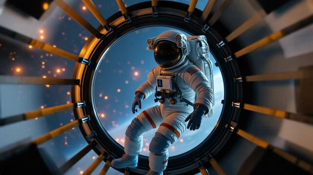 astronaut inside the orbital space station