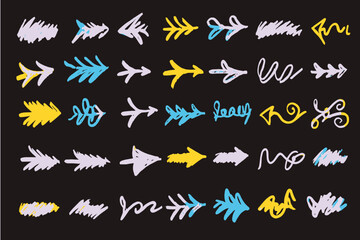 Colorful Arrows Brush Crayon Pencil Line Vector Hand Drawn Pastel Marker Chalk Scribble Doodle Kid Fun Grunge Background