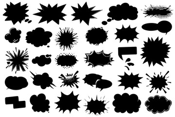 Comic Burst Explosion Vector Comic Boom Elements Speech Bubbles Black Silhouettes Pop Art Retro Style Illustration