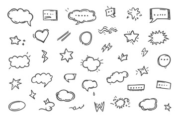 Comic Cute Speech Bubble and Cartoon Vector Set with Star Sparks and Motion Lines