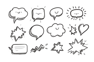 Comic Cute Speech Bubble and Cartoon Vector Set with Star Sparks and Motion Lines