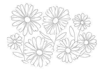 Groovy Contour Flowers 60s 70s Vintage Hippie Psychedelic Daisies Outline Bouquet Vector Coloring Page