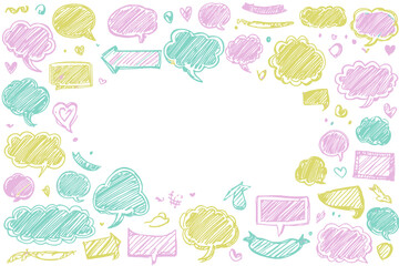 Crayon Speech Balloon Vector Hand Drawn Chalk Dialog Frame Pastel Child Doodle Text Box Cute Pencil Marker Bubble