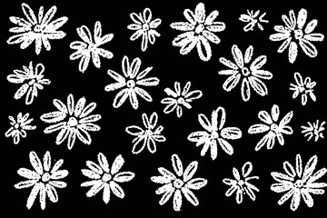 Daisy Flower Crayon Drawing Hand Drawn Floral Sketch Doodle Paint Vector Black Spring Ink Line Nature Graphic