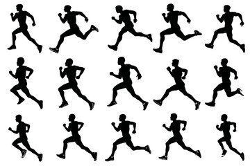 Dynamic Runner Silhouette Vector Set Various Poses Fitness Sport Marathon Exercise Athletic Design