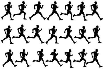 Dynamic Runner Silhouette Vector Set Various Poses Fitness Sport Marathon Exercise Athletic Design