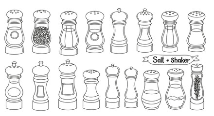 Vintage Salt Pepper Shakers Collection Line Art Kitchen Decor Culinary Design Seasoning Illustration