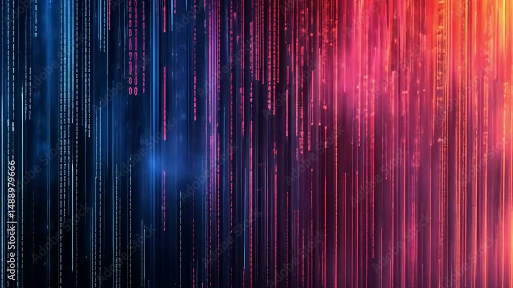 Poster abstract digital rain: a symphony of binary codes in vivid hues