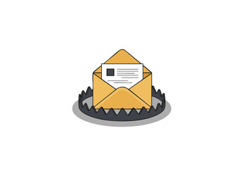 A stylized illustration depicts a security trap disguised as an envelope, highlighting phishing dangers. Modern, graphic design. Suitable for cybersecurity and awareness campaigns.
