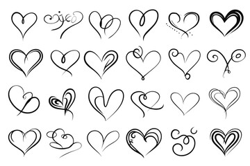 Hand Drawn Heart Line Art Set � Love Symbols Vector Clip Art Collection Isolated on White Background