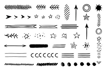 Obraz premium Hand Drawn Doodle Arrow, Circle, Star Brush Stroke Vector Set with Underline Scribble Elements