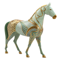 Decorative Horse Statue with Gold Accents and Green Marble Texture