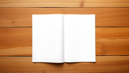 Blank portrait mock-up paper. brochure magazine isolated on brown wooden table, changeable background / white paper isolated on wood. White tone