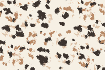Seamless Cowhide Texture Pattern with Black Spots on White � Mammal Fur Print Vector for Leather Design