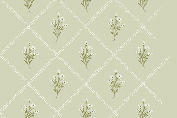 Seamless Diamond Floral Repeat Pattern with Small Ditsy Flowers � Vintage Floral Lattice Tile Design