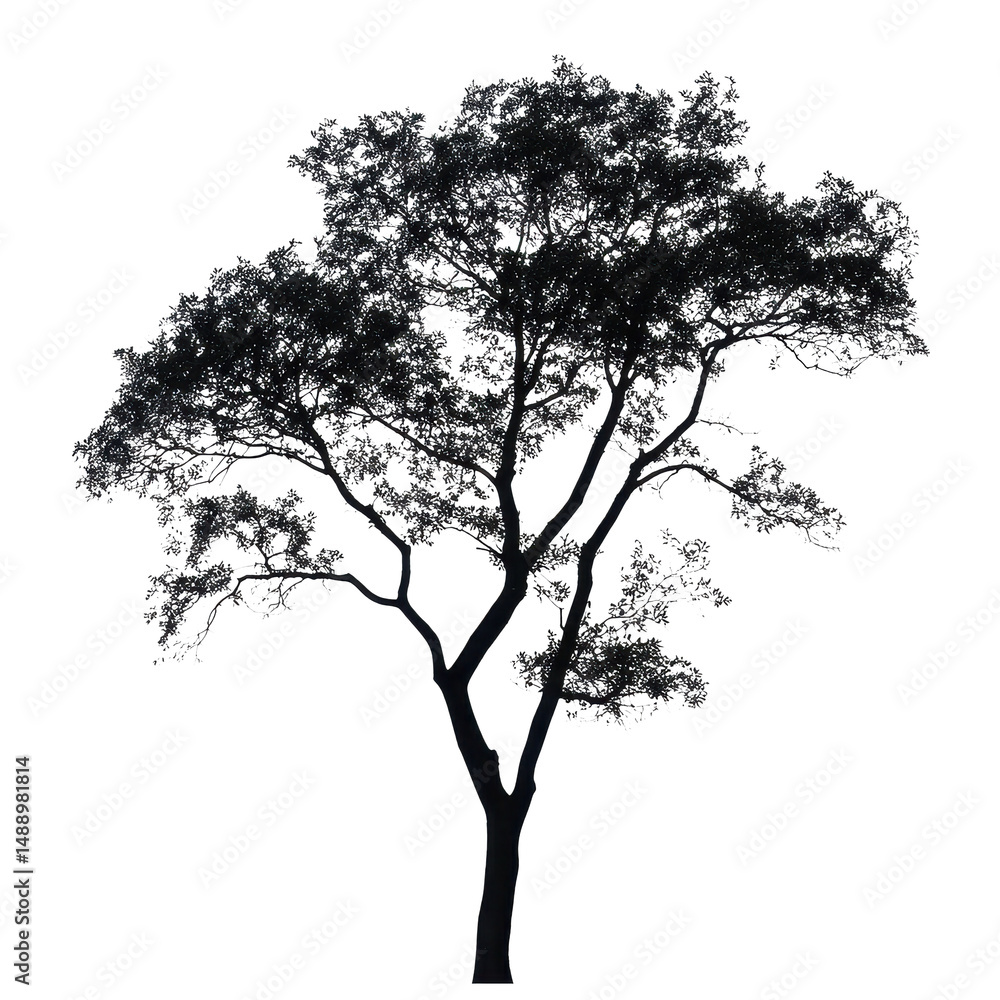 Poster silhouette of a large tree against a transparent background showcasing intricate branch patterns and
