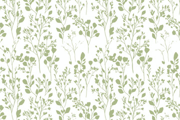 Fototapeta premium Seamless Retro Tree Branches and Leaves Pattern � Vertical Decorative Floral Motif for Surface Design