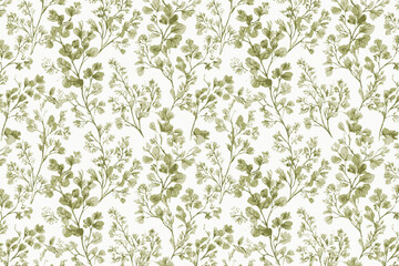 Modern Line Art Seamless Pattern with Tree Branches and Delicate Watercolor Leaves for Surface Design