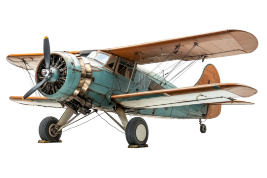 Classic red biplane captured on a transparent background showcasing vintage aviation design and engineering from the mid-20th century