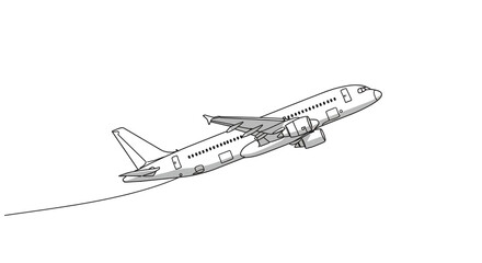 Airline taking off black and white sketch style drawing commercial aviation transport travel flying