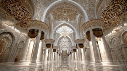 Fototapeta premium A stunning image of serene Mosque Interior: A Timeless Architectural Masterpiece.