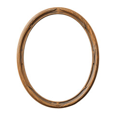 A detailed, elegant oval picture frame made of wood. It has intricate details and a classic design.