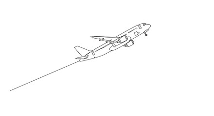 Airplane Soaring High Line Art Illustration of Takeoff Aviation Flight Travel and Dream A Journey